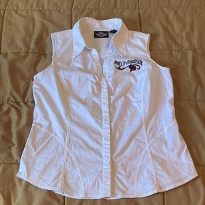 Harley Davidson Biker Top Button Sleeveless Rose embroidered sz medium collar